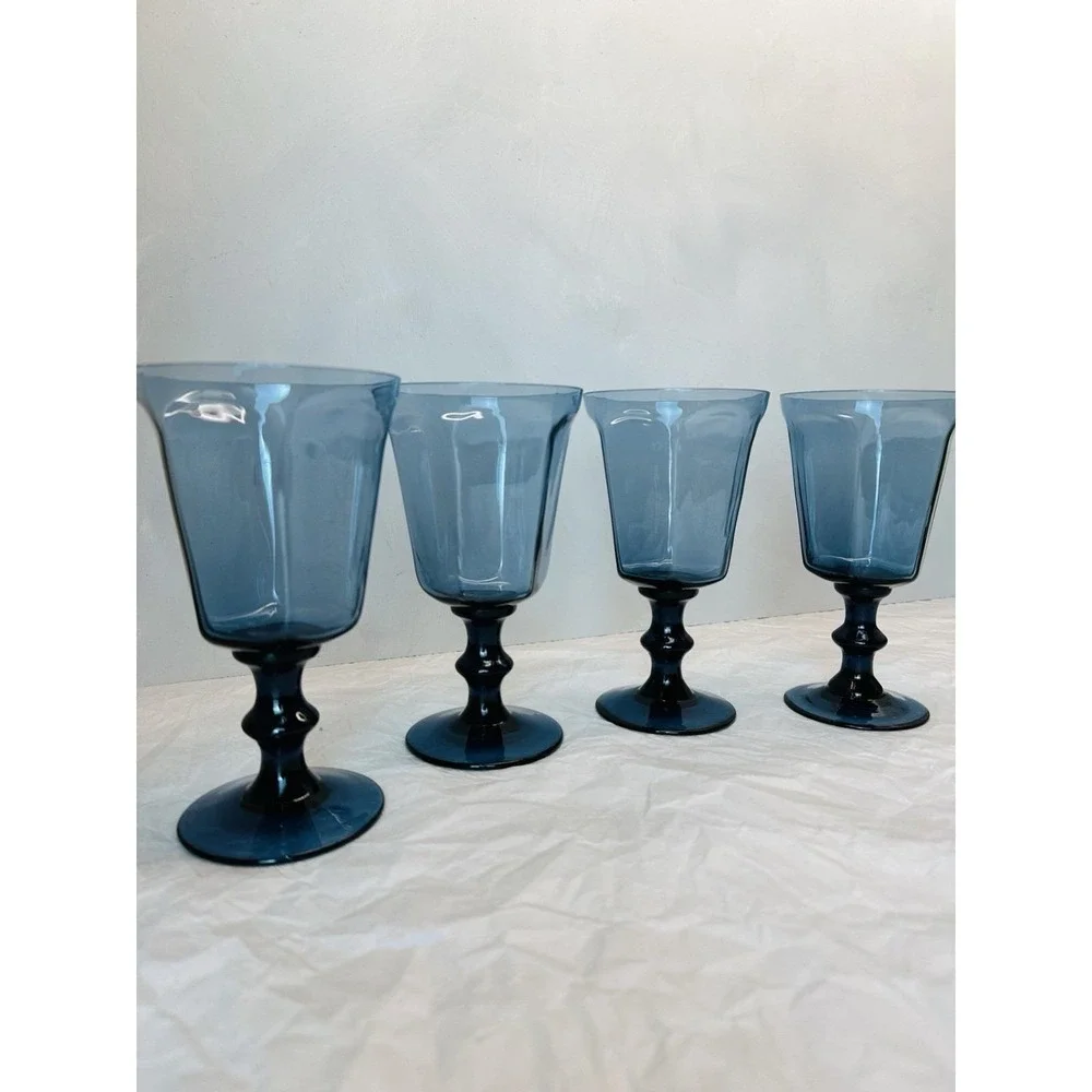 VIntage Lenox Antique Dark Blue Crystal Glass Set of 4 Goblet Wine Glasses